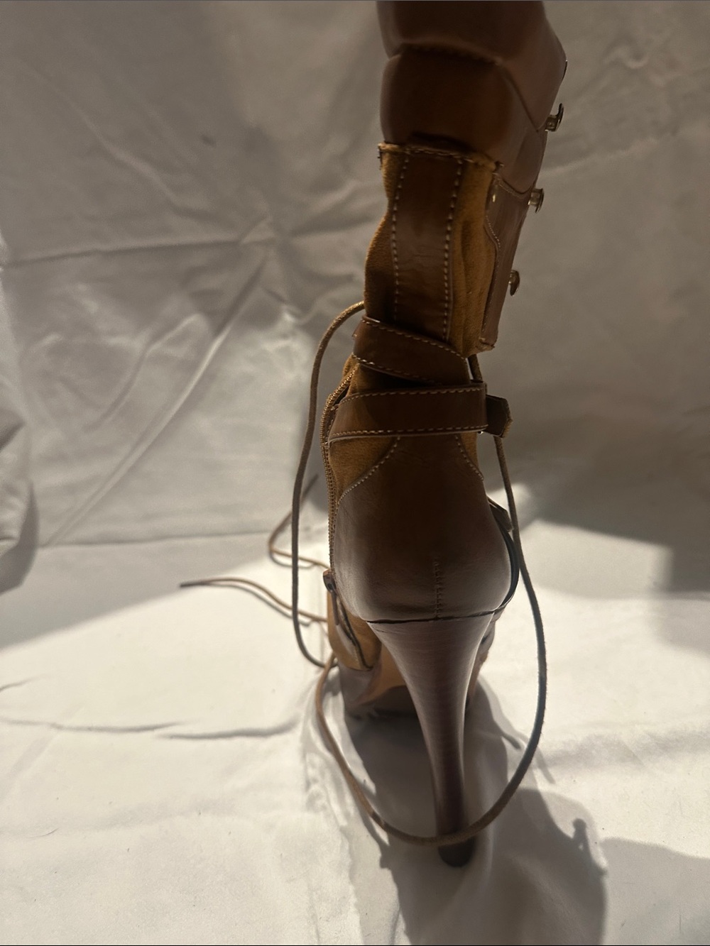 bebe Tan Brown Platform Lace-Up High-Heel Ankle Boots - Picture 4 of 6